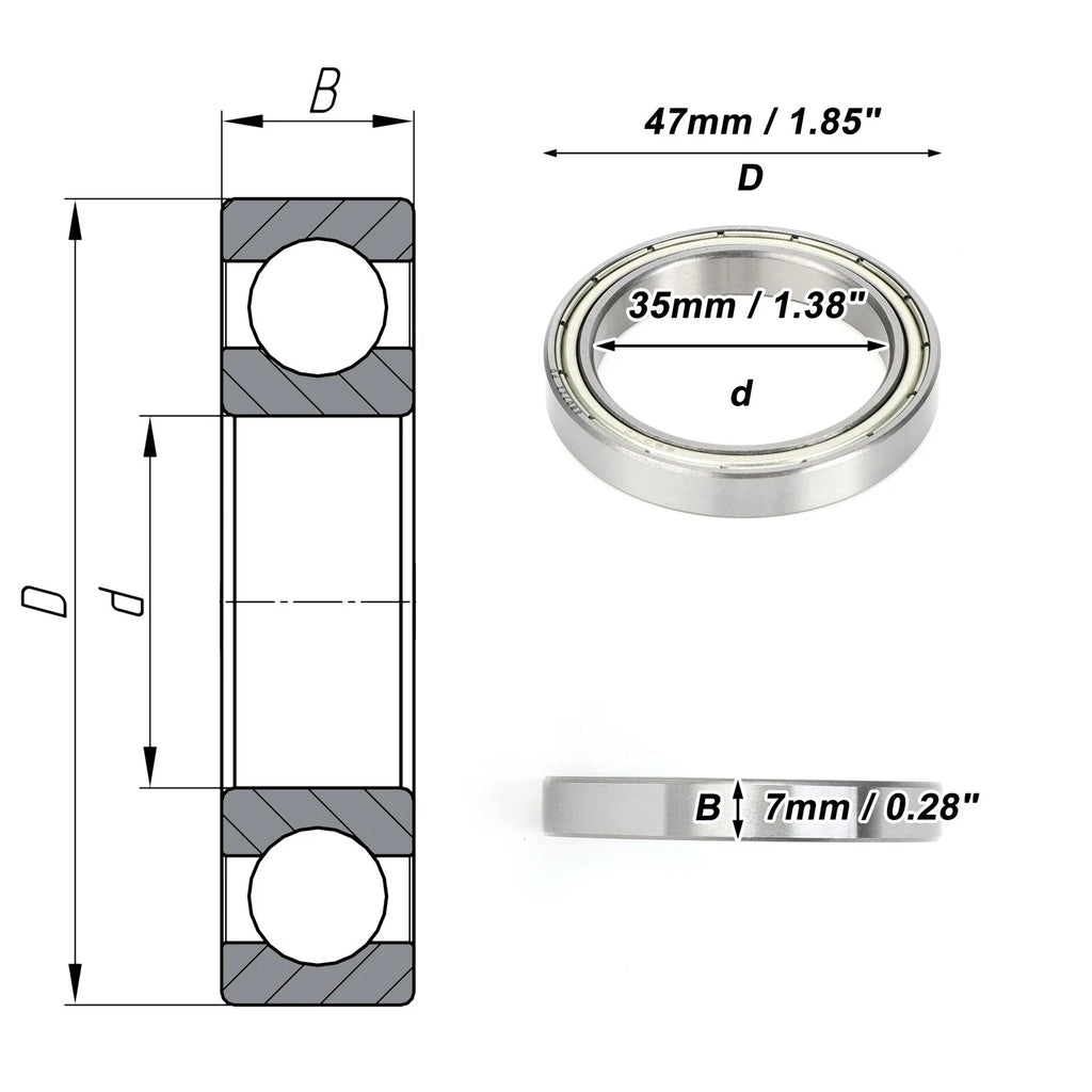 Deep Groove Ball Bearing 6807ZZ for Scooter Skateboard (35x47x7mm)