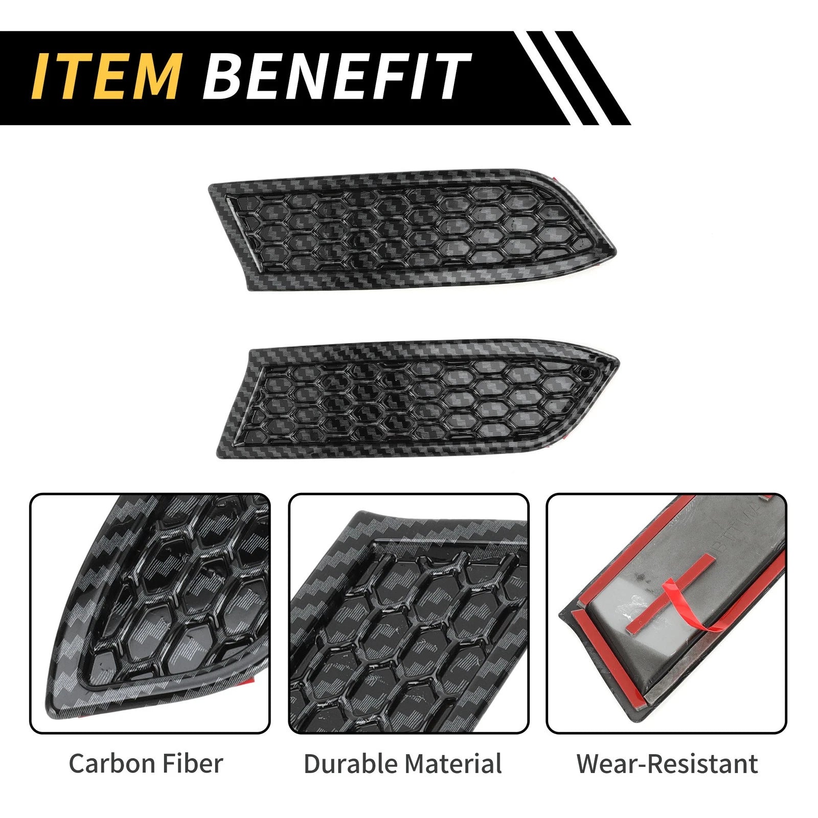 Set of 2 Carbon Fiber Pattern Headlights Grille Vent Cover for Toyota Tacoma (2016–2023)