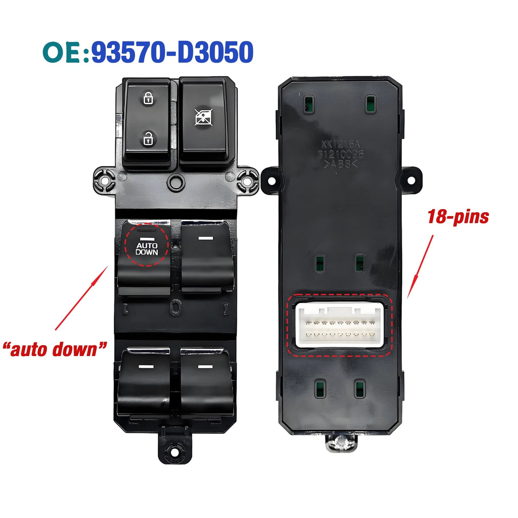 Left Driver Power Window Control Switch 93571D3050 for Hyundai Tucson (2016–2021)