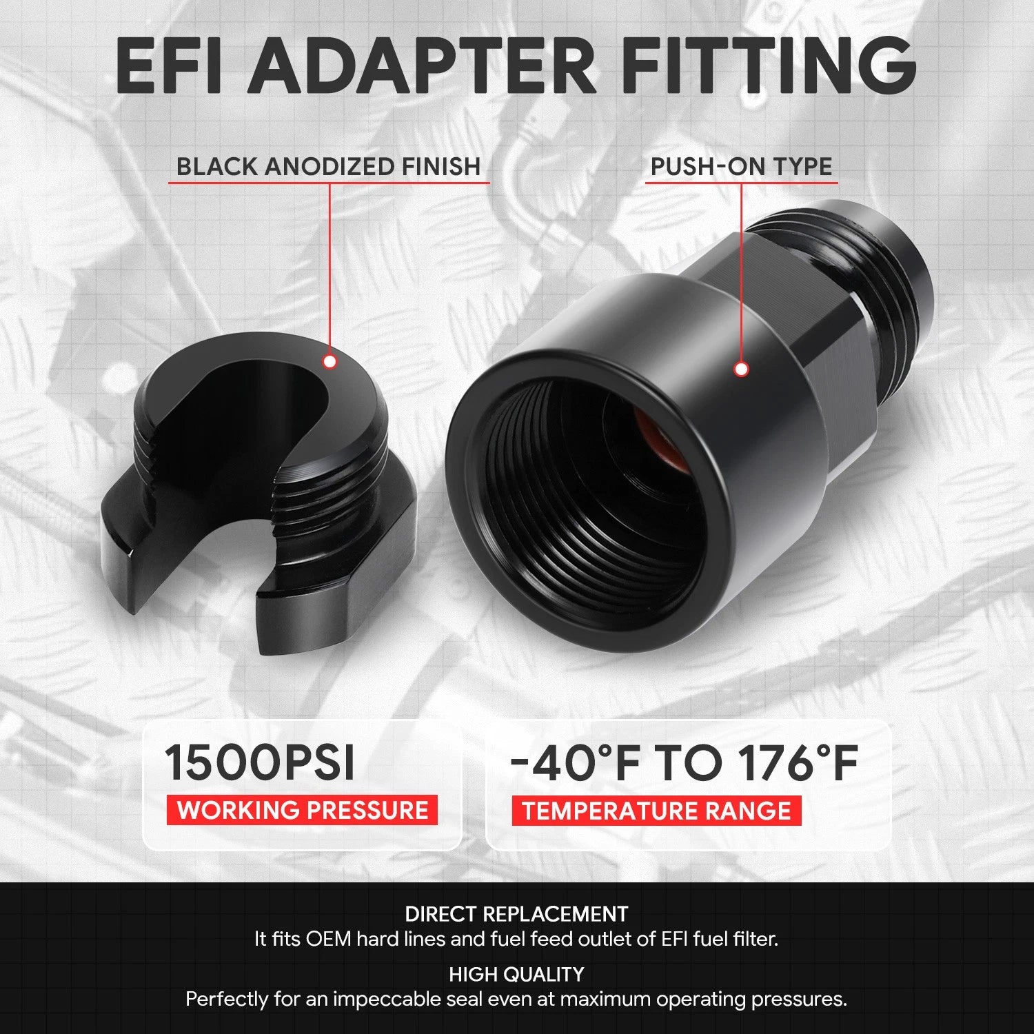 6AN Feed EFI Adapter Fitting for Fuel Line to 3/8" Rail (1500PSI)