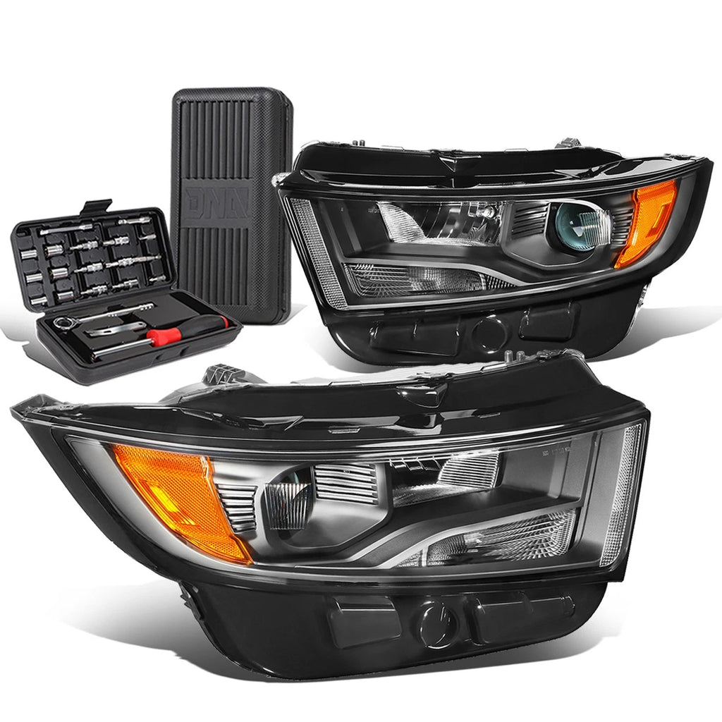 Pair of Projector Headlights for Ford Edge (2015–2018) Black/Amber