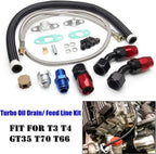 Oil Feed Line + 10AN Oil Drain Return Fitting Kit for Turbo T3 T4 T6 GT45 T04E T66