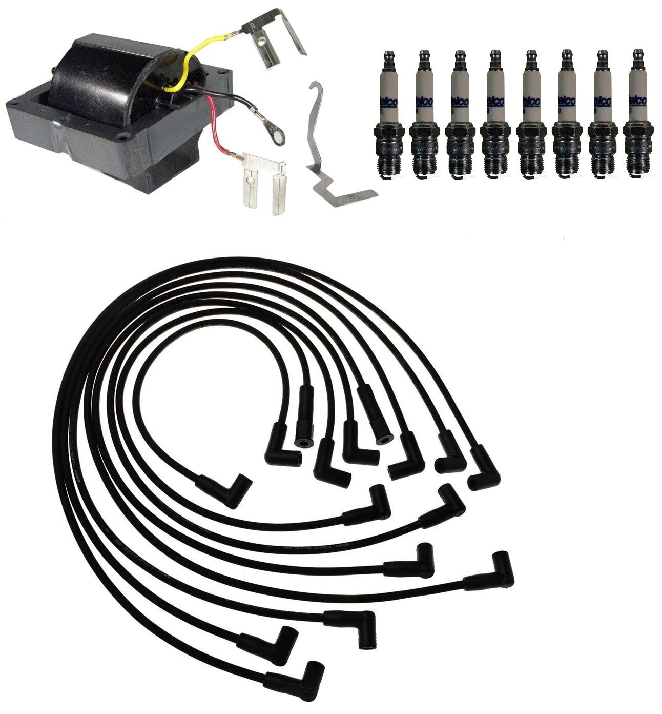 Ignition Wires & Spark Plugs Kit for Chevrolet C20 C30 GMC C3500 (1 Coil, 8 Plugs)