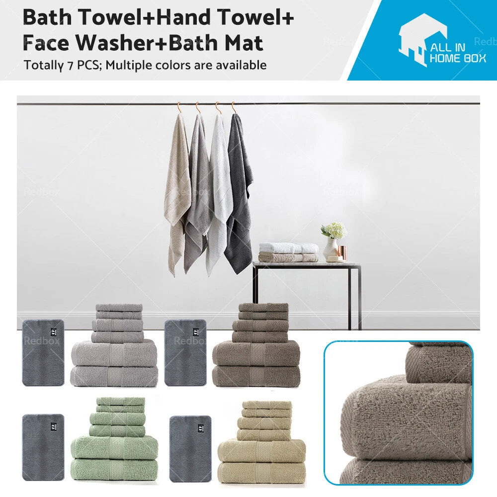 Set of 7 Cotton Towels for Bath, Outdoor, Swimming