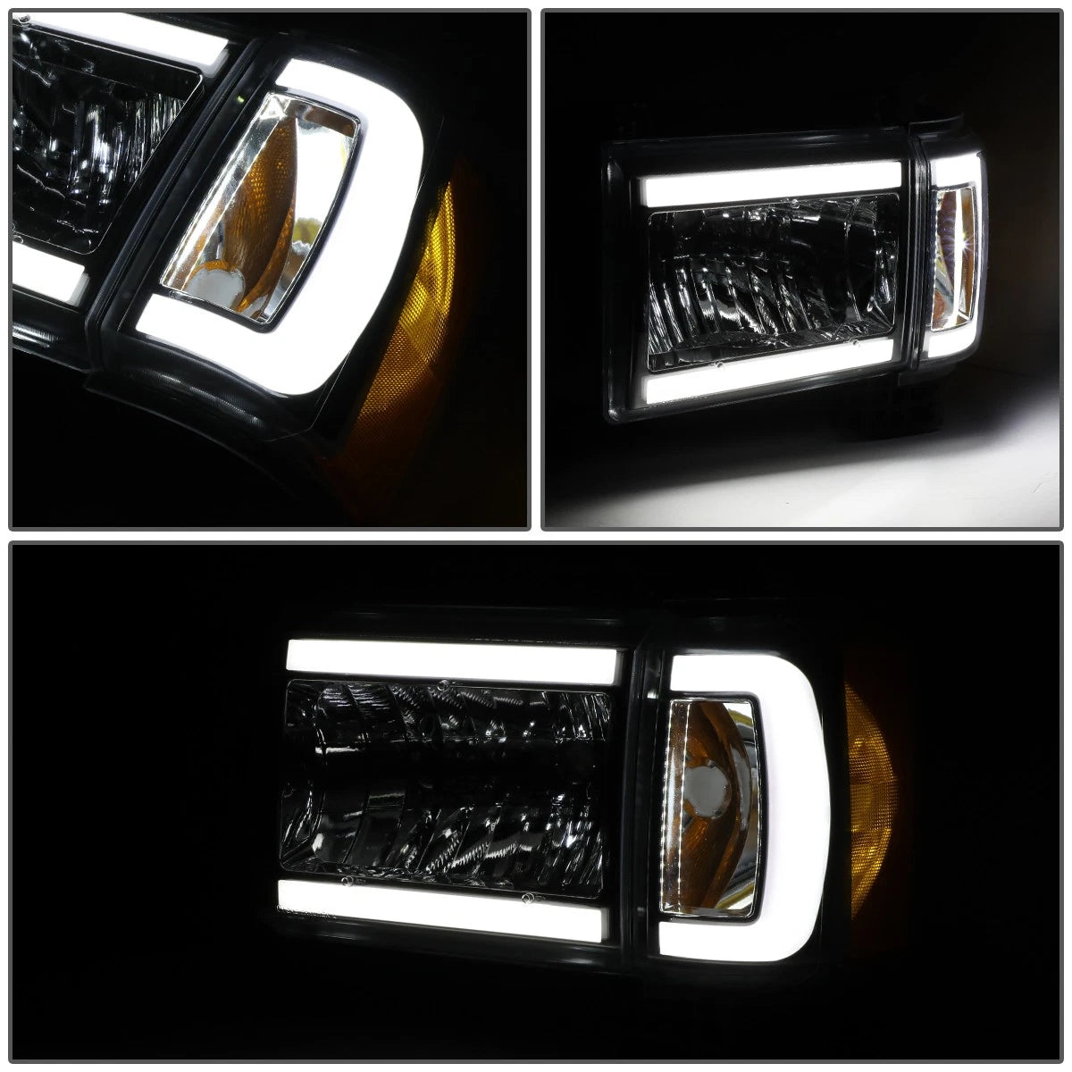 LED DRL Bar Headlight for Ford Bronco (1987–1991) - Chrome Amber Signal