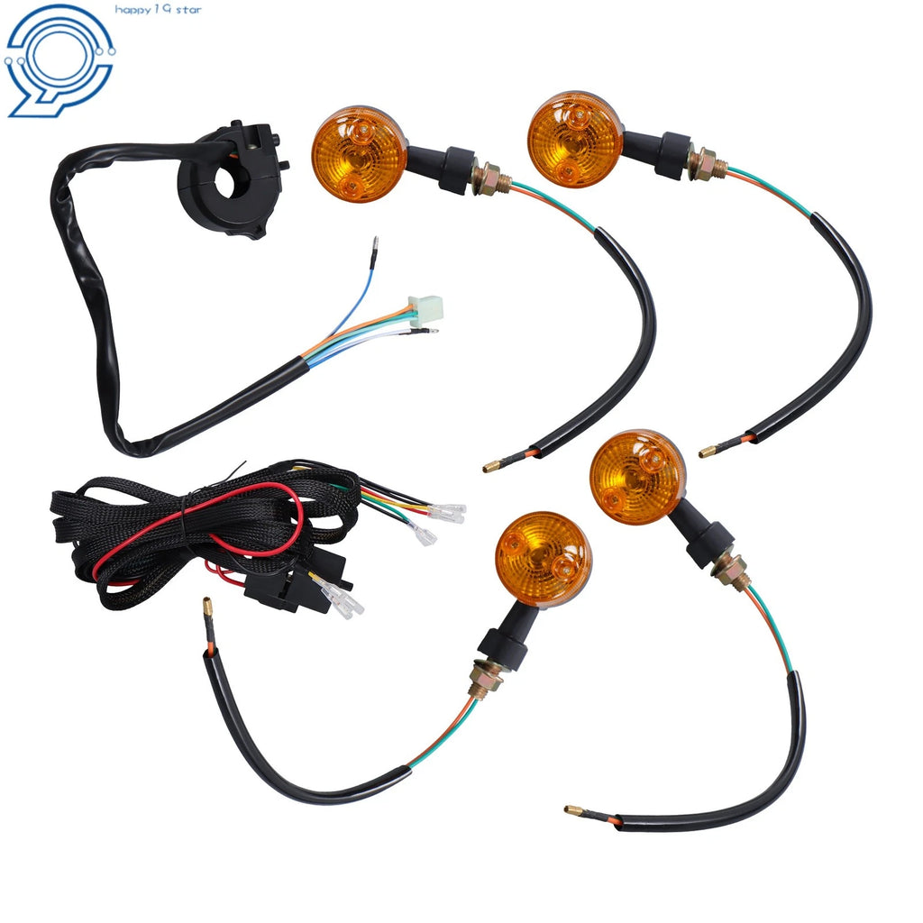 Set of 4 Motorcycle Indicator Wiring Loom Harness Relay Kit Universal
