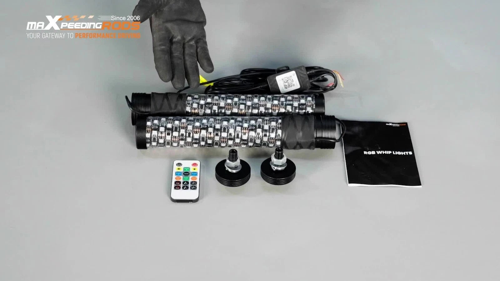 2X 1FT RGB LED Whip Lights for ATV UTV (1.9in Thick)