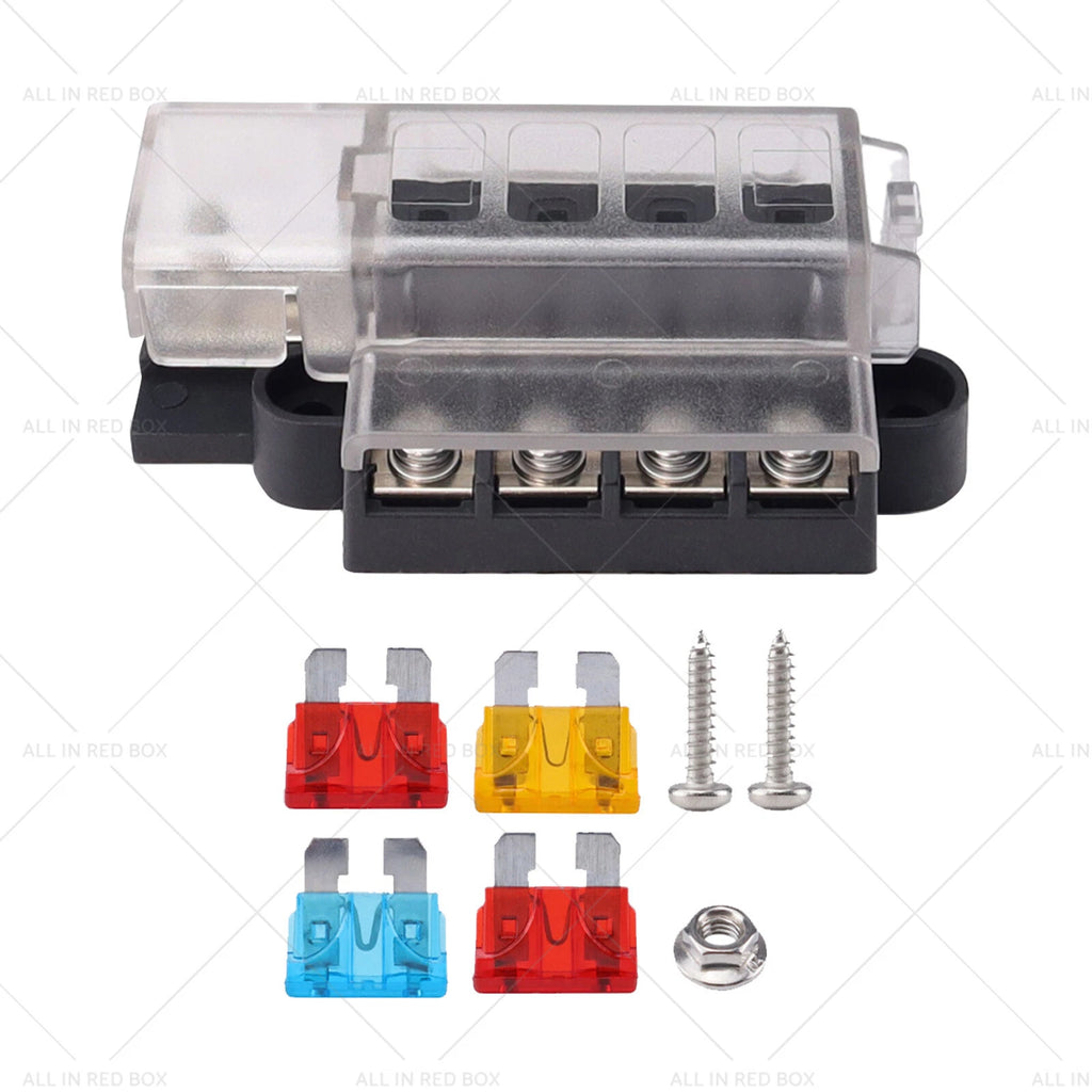 4 Gang Fuse Box Positive Block for ATO ATC Fuses (12V 24V)