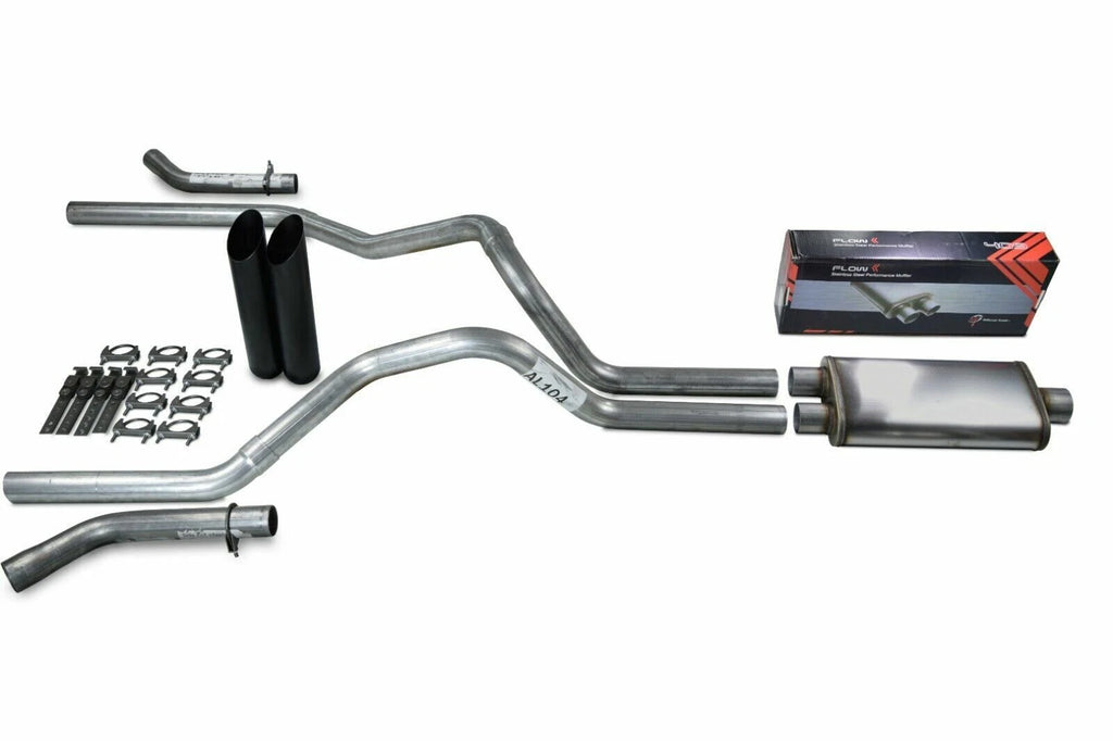 2.5" Dual Exhaust Kit for Ford F150 (2021–2025) Flow II Black Tips Corner Exit