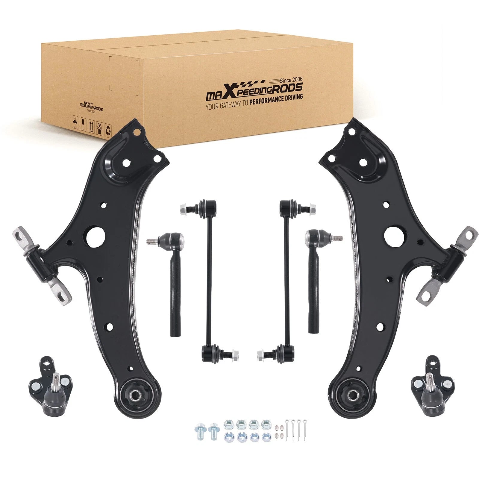 8pc Front Lower Control Arm & Ball Joint Tie Rod for Toyota Highlander (2008–2018)