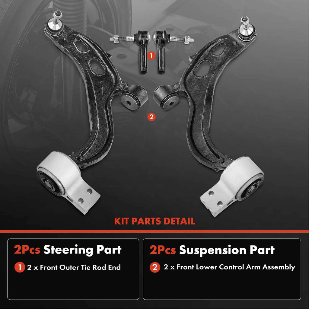 Set of 4 Front Control Arms with Ball Joints & Tie Rod Ends for Ford Taurus (2008–2019)