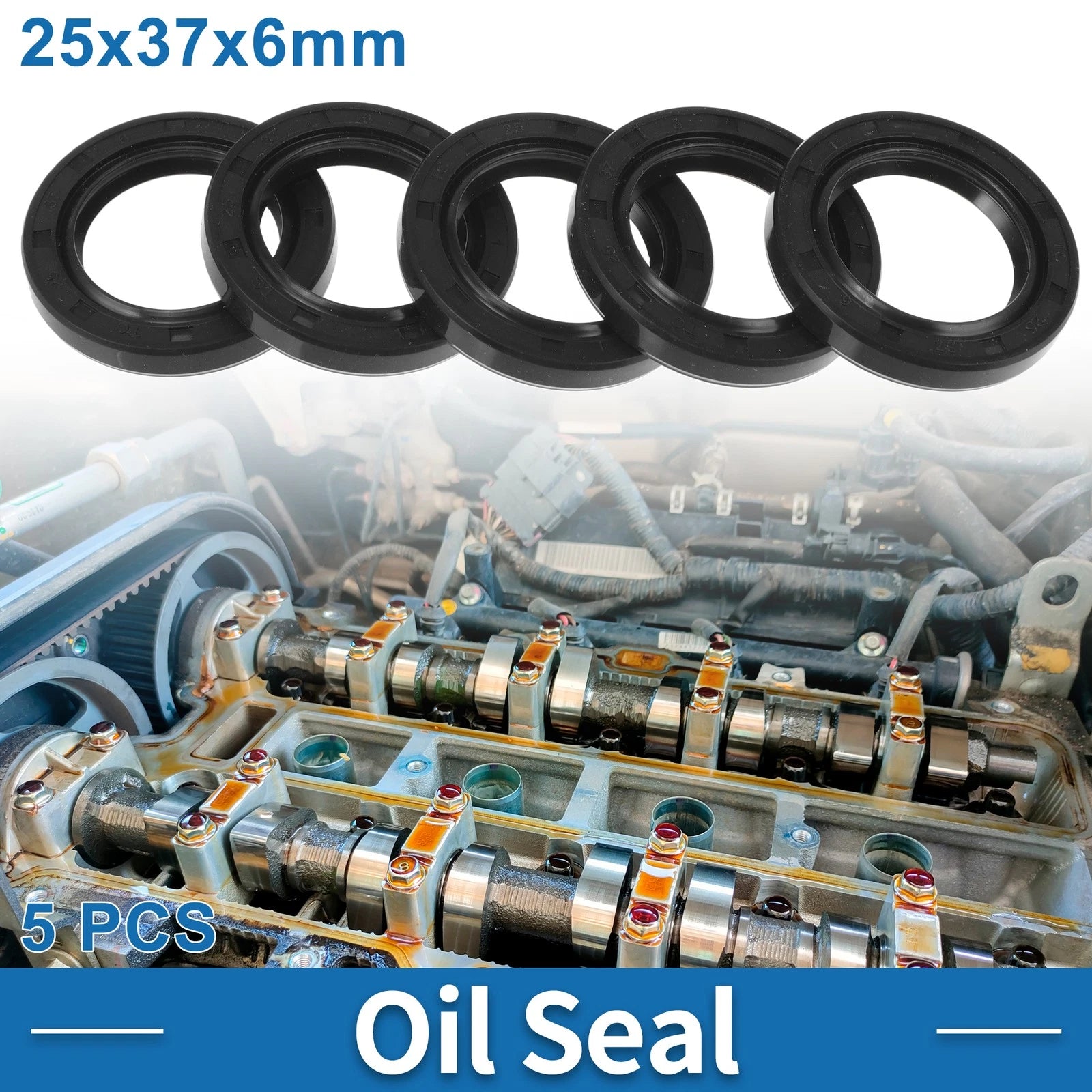 Set of 5 Oil Seal Rotary Shaft Seal Nitrile Rubber 25x37x6mm