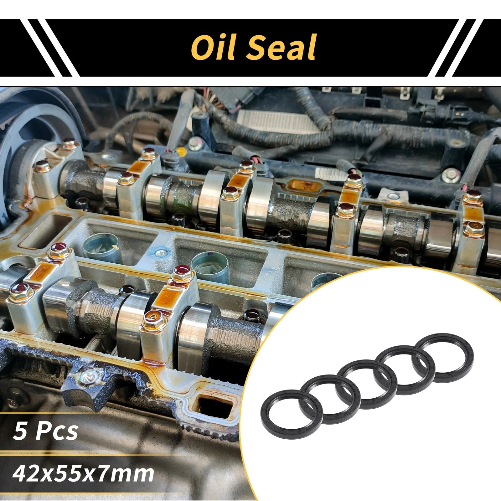 Set of 5 Oil Seal Ring 42x55x7mm NBR Rubber for Rotary Shaft