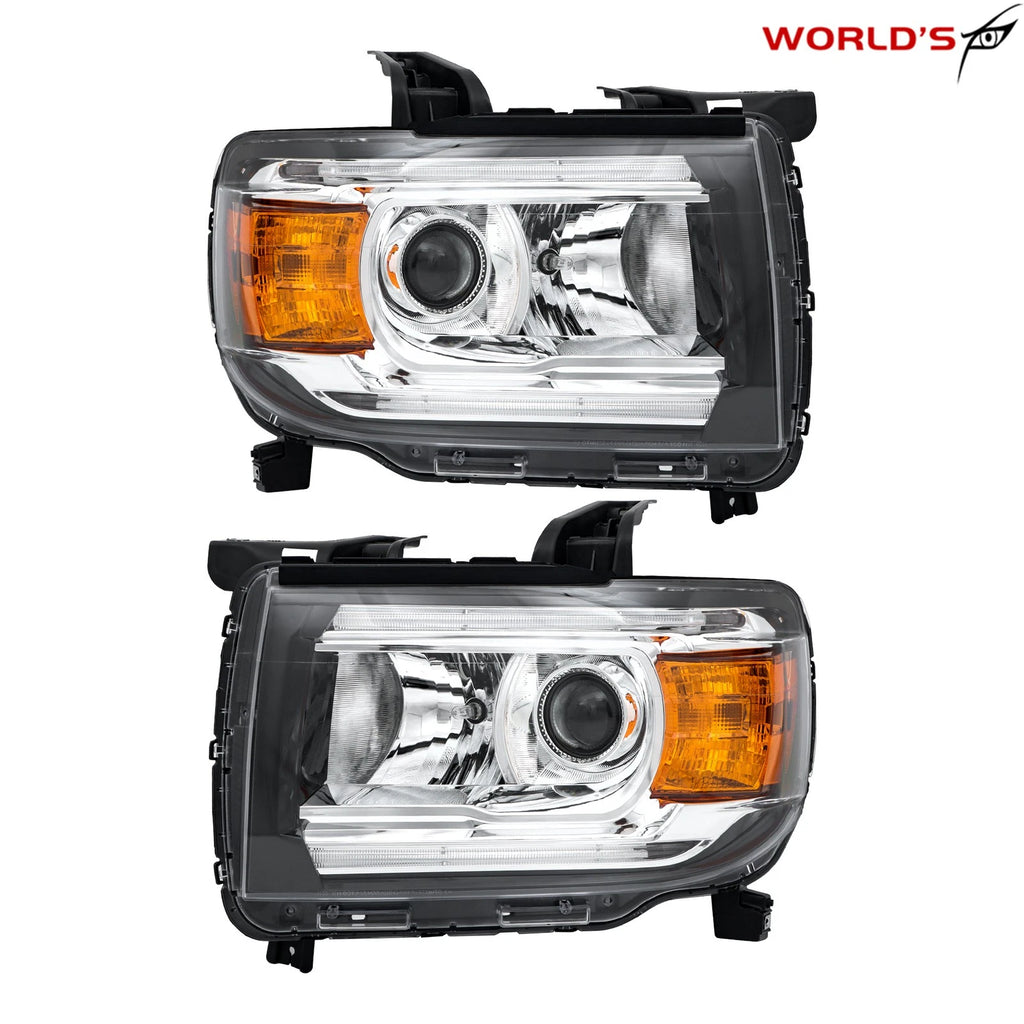 Set of 2 Front Headlights for GMC Canyon (2015–2022) Halogen with LED DRL Chrome