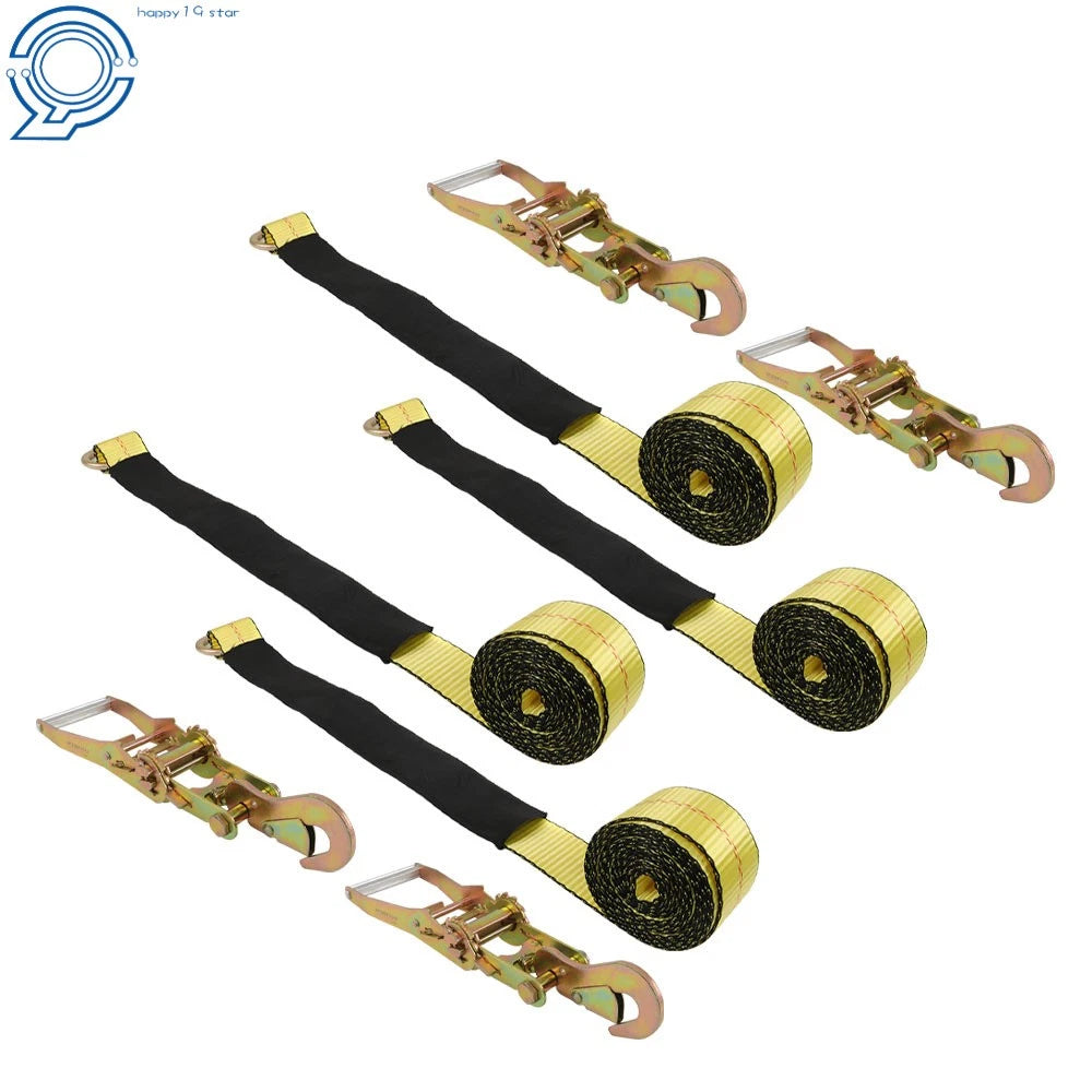 Set of 4 Tie Downs for Cars with Snap Hooks 2"x 96" Classic Yellow