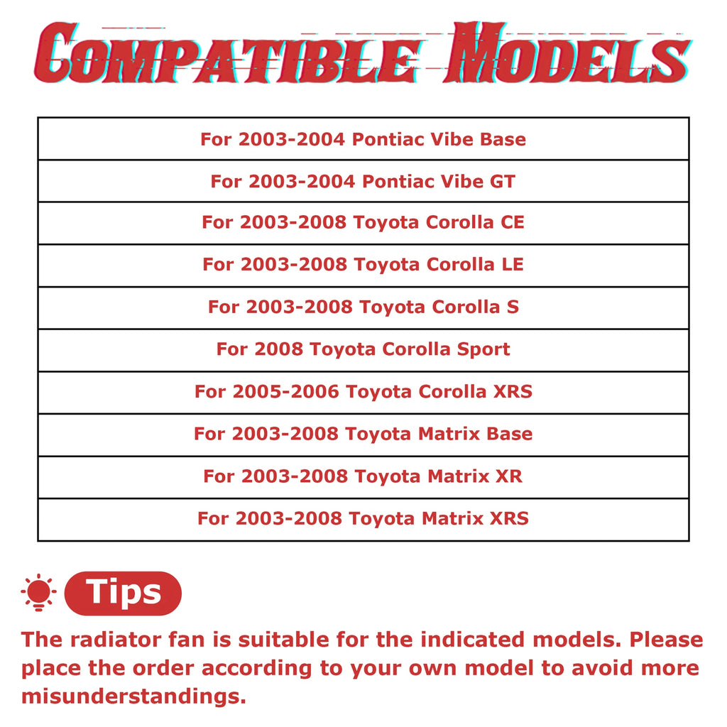 Radiator Cooling Fan Assembly for Toyota Matrix Corolla Pontiac Vibe (2003–2013)