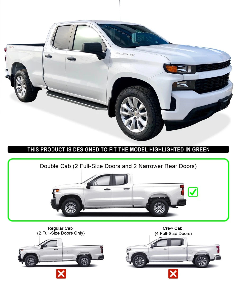 Set of 2 Polished 6" Side Steps for Silverado Sierra Double Cab (2019-2026)