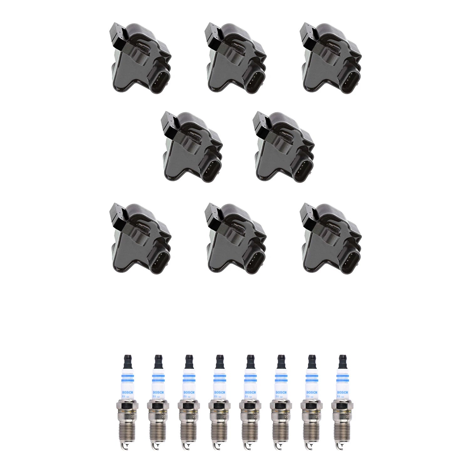 Set of 8 Ignition Coils & Bosch Iridium Spark Plugs for Silverado 1500 2500 (2007–2013)