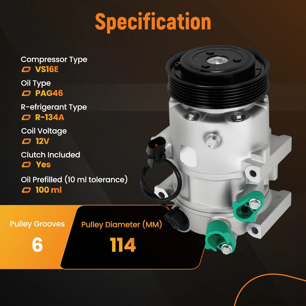 VS16E AC Compressor w/Clutch for Kia Optima (2012–2018) L4 2.0L 977013V110