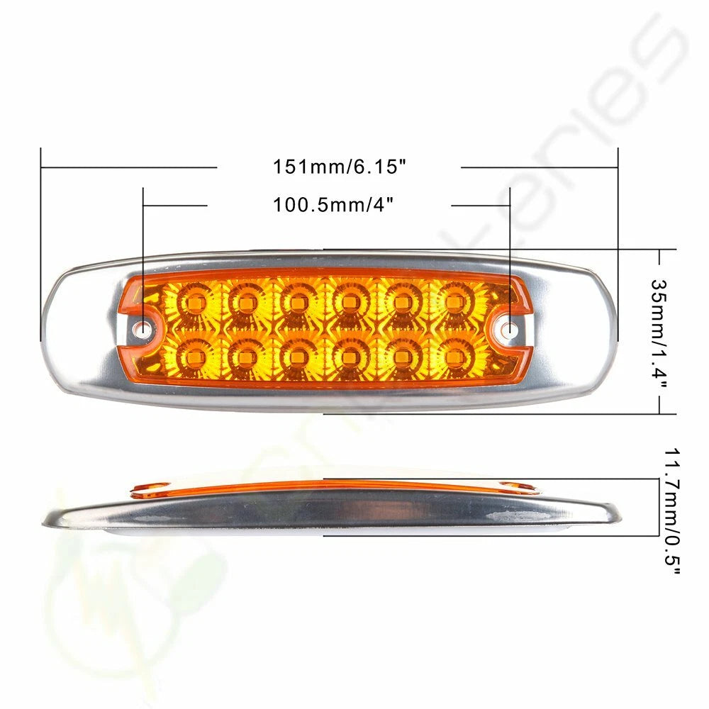12x Amber Thin Side Marker Clearance Light for Freightliner (LED, Chrome)