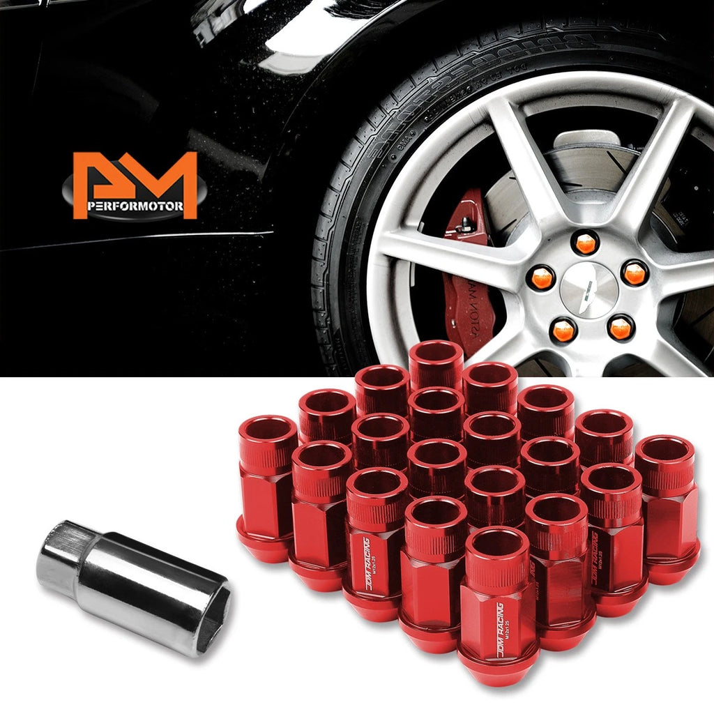 Set of 20 M12X1.25 Red JDM Open End Bulge Hex Wheel Lug Nuts + Extension 25mm