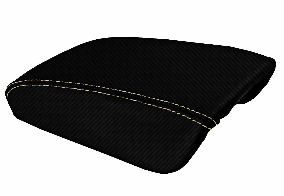 Console Lid Armrest Cover for Acura TL (1999–2003) Carbon Fiber Beige Stitch