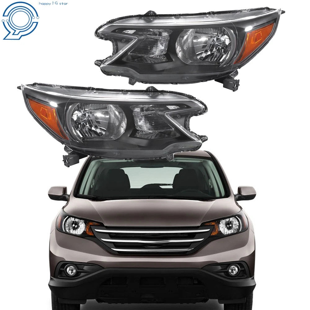 Set of 2 Black Housing Halogen Headlights for Honda CR-V (2012–2014)