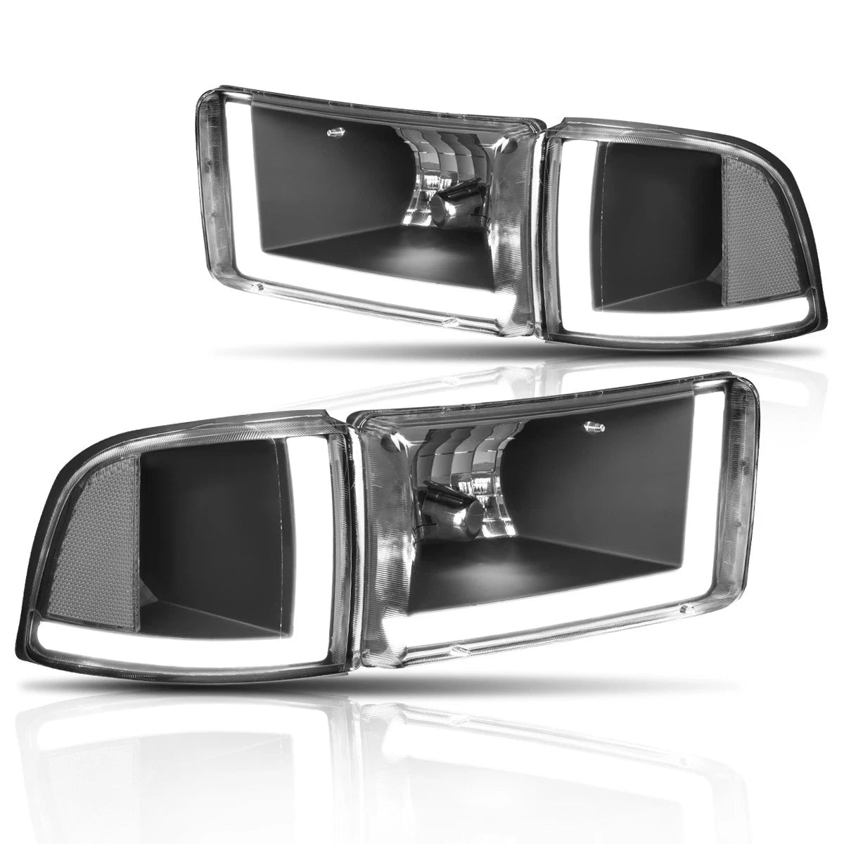 Dual L-Bar LED Headlight for Dodge Ram (1994–2002) - Black Housing, Clear Corner
