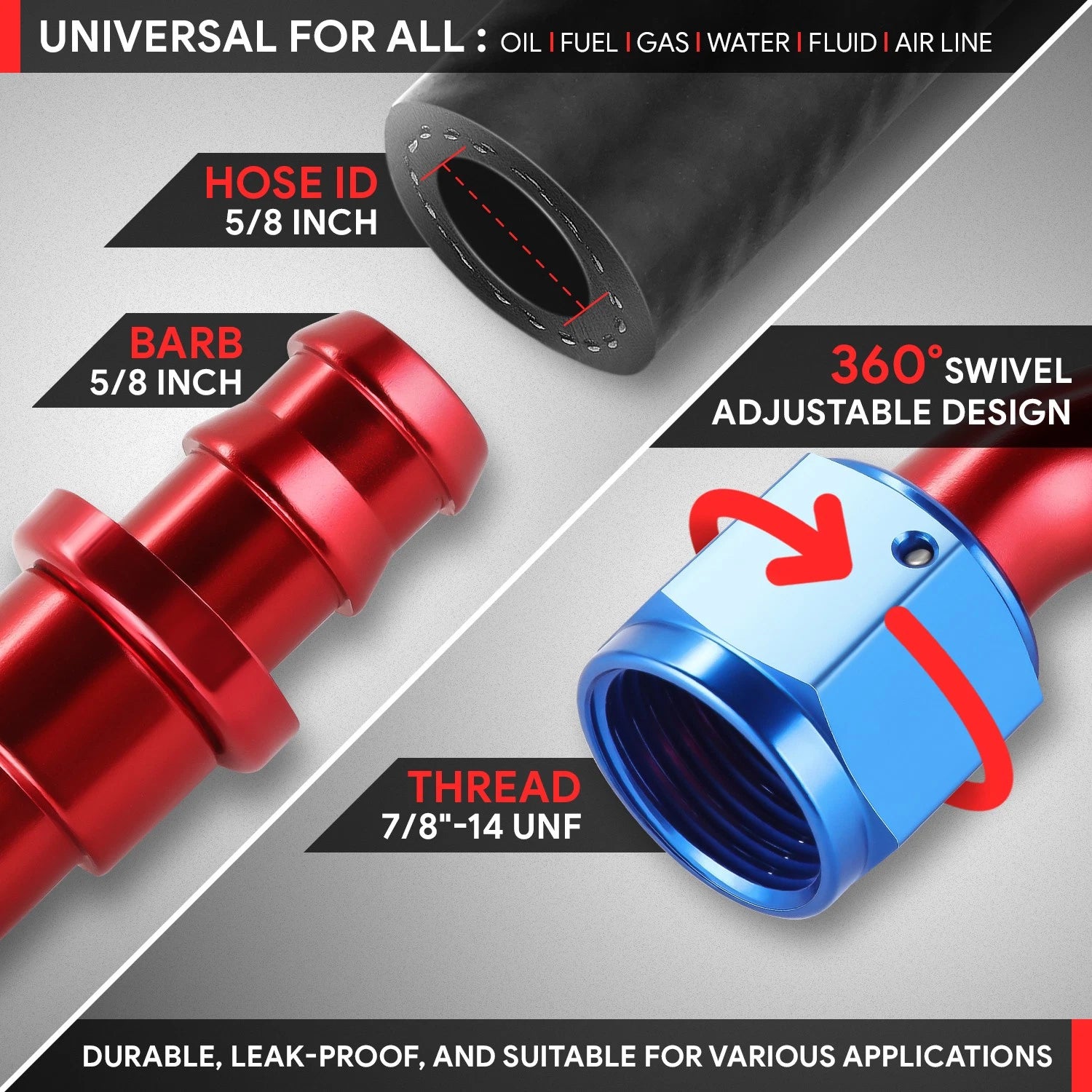 AN10 90 Degree Swivel Oil/Fuel Line Hose End Push-On Male Fitting