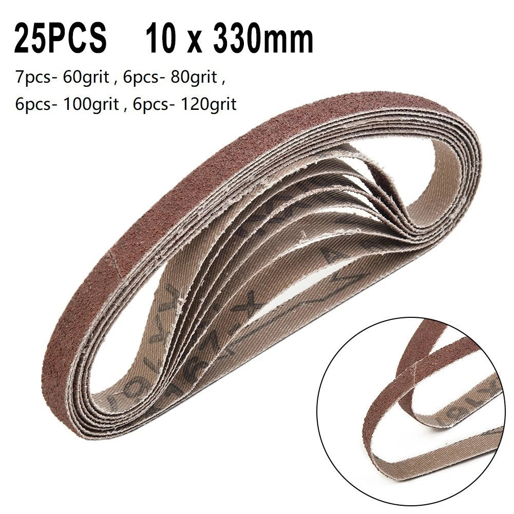 Set of 25 Abrasive Sanding Belts for Wood, Paint, Metal