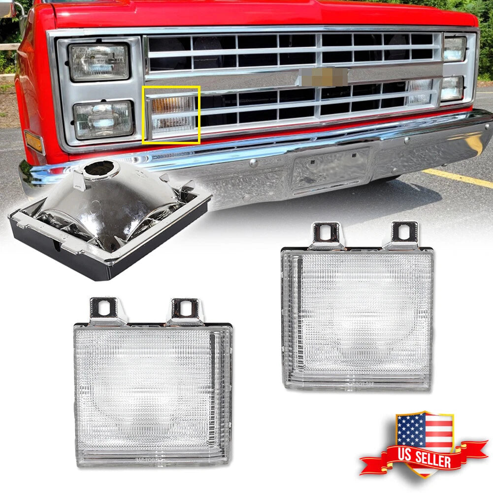 2X Chrome Front Turn Signal Corner Marker Lights for Chevy GMC Pickup 