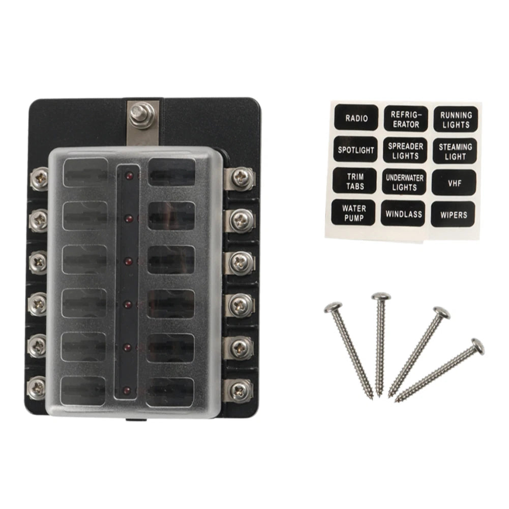 LED 12 Way Fuse Block Holder for Car Boat RV (12V 32V)