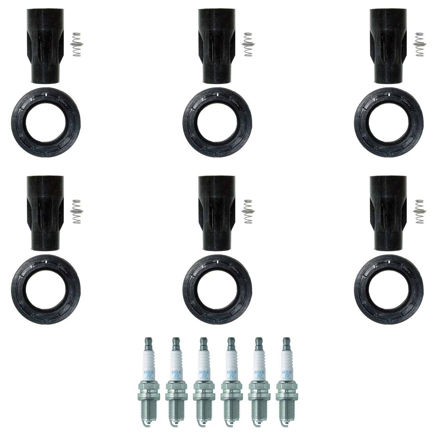Set of 6 NGK V-Power Spark Plugs & Coil Boots for Camry Highlander RX330 Sienna (2002–2006)