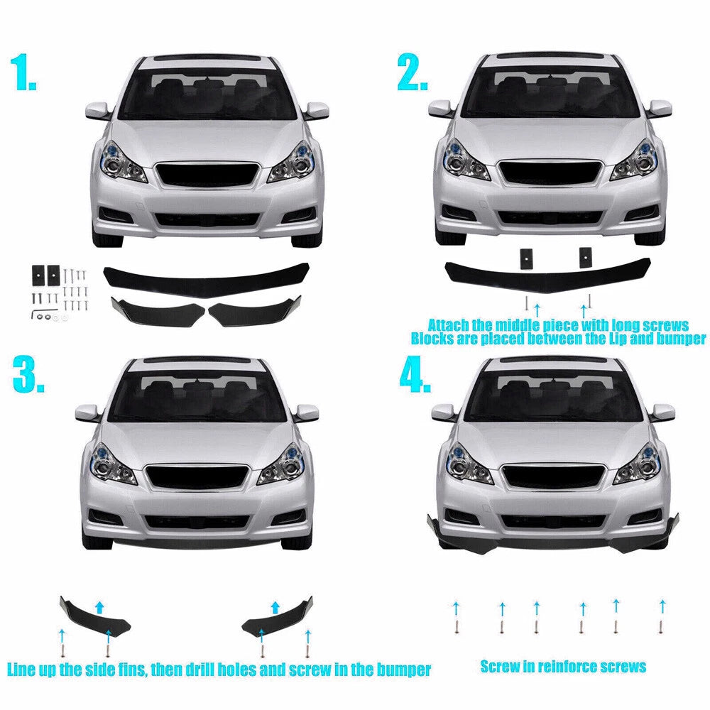 Front Bumper Lip Splitter Spoiler + Strut Rods for Honda Accord Civic