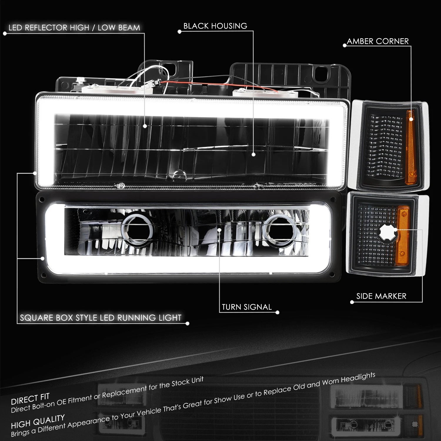 LED Headlight & Signal + Amber Corner Lamp for GMC C/K 1500-3500 (1994–2000)