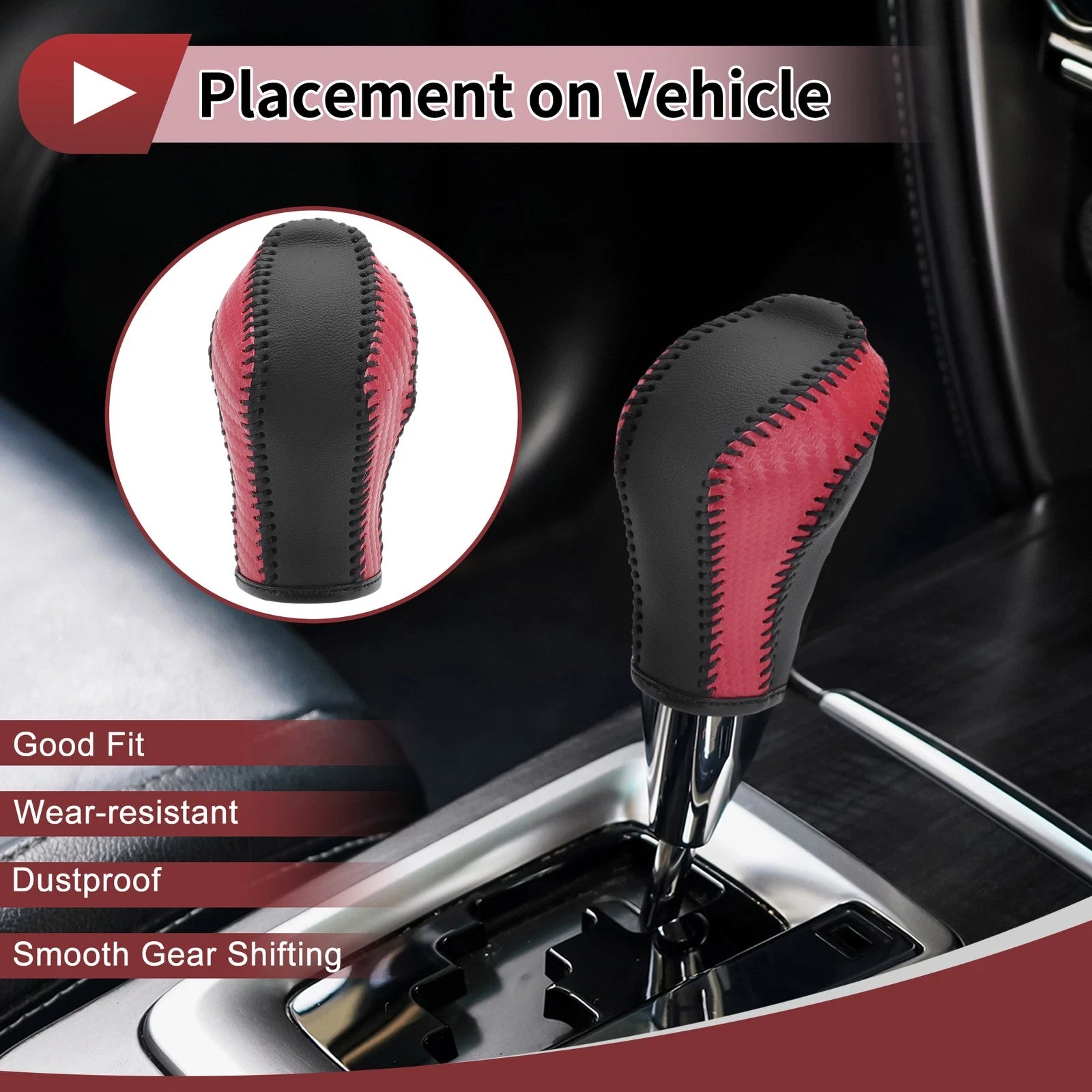 Gear Shift Knob Cover for Nissan Maxima (1 Pc, Black Red Faux Leather)