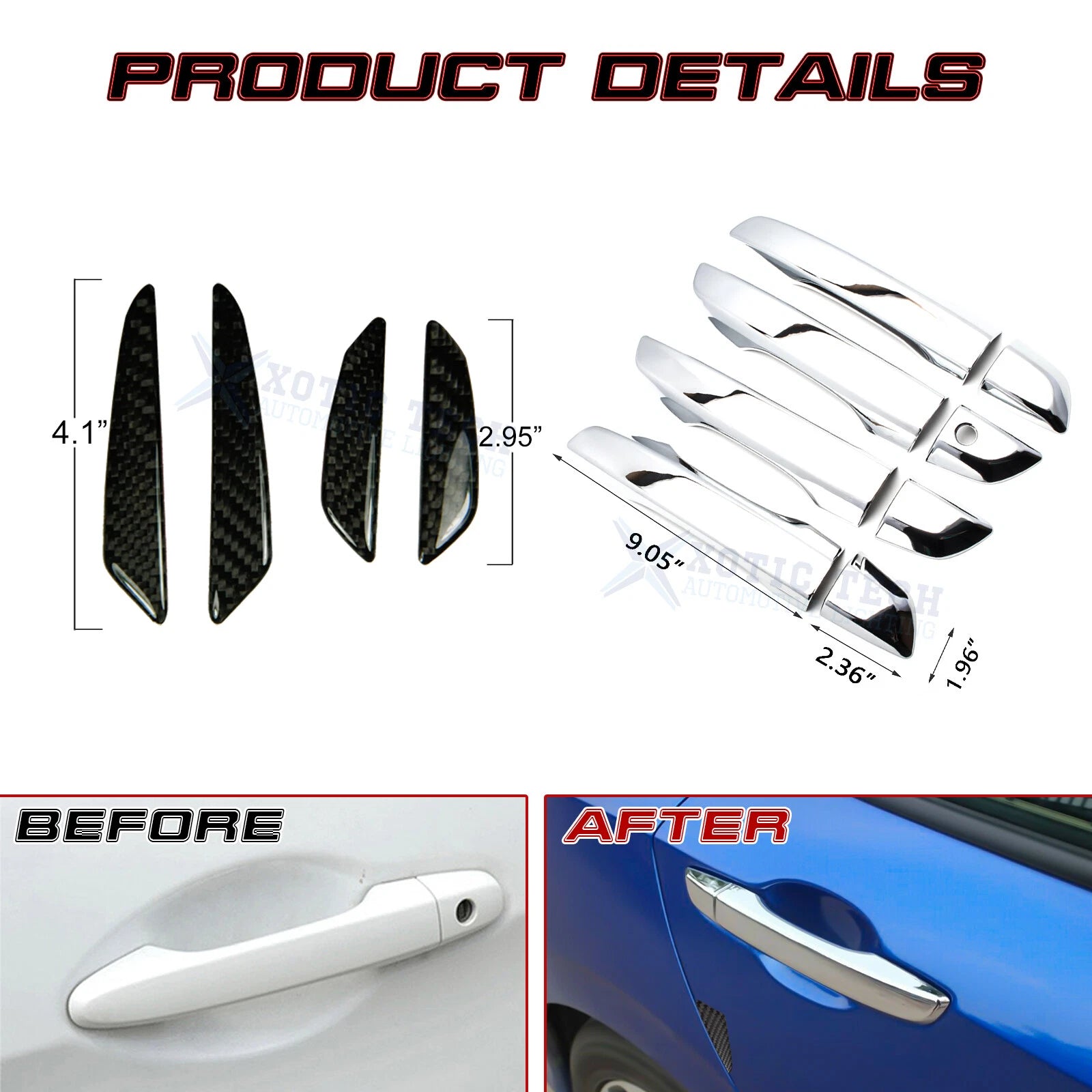 Chrome Silver Door Handle+Door Edge Protect Guard Trim for Honda Civic (2016-2021)