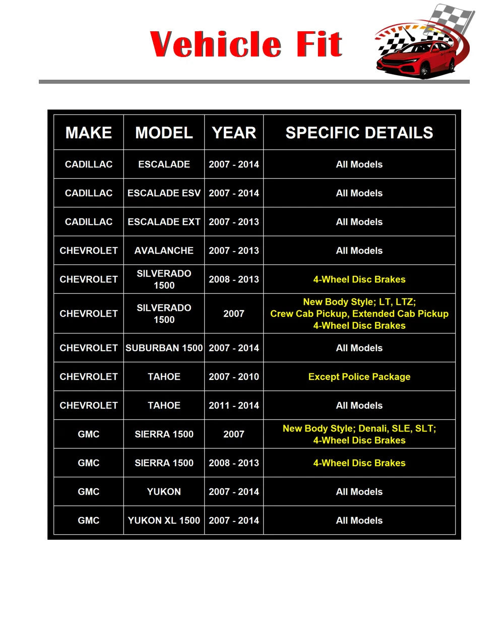 Brake Rotors and Ceramic Pads Kit for Chevy Avalanche GMC Tahoe Yukon (2001-2013)