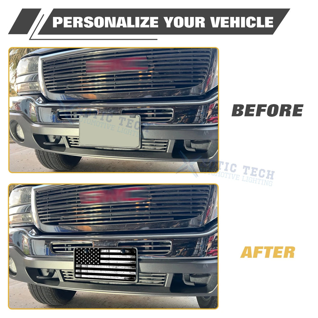 Distressed American Front Flag License Plate for Universal Fit (White)