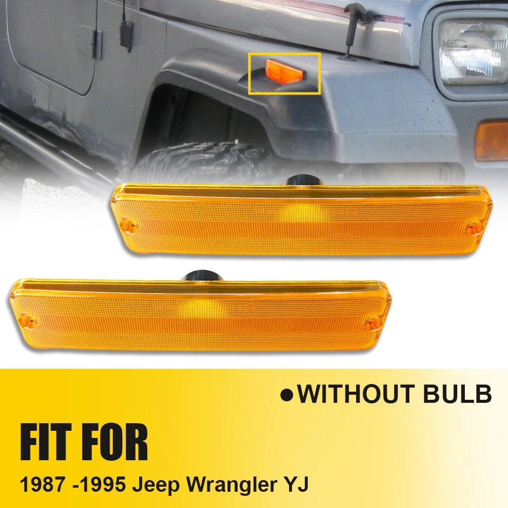 Front Fender Side Marker Light Amber Cover Pair for Jeep Wrangler YJ (1987–1995)