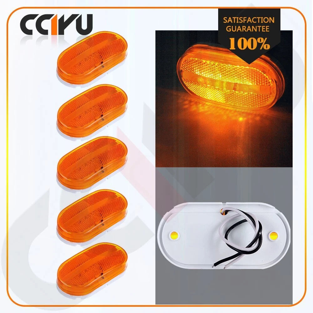 Set of 5 Amber 12V 4'' Oblong Side Marker Lights for Truck Trailer Camper