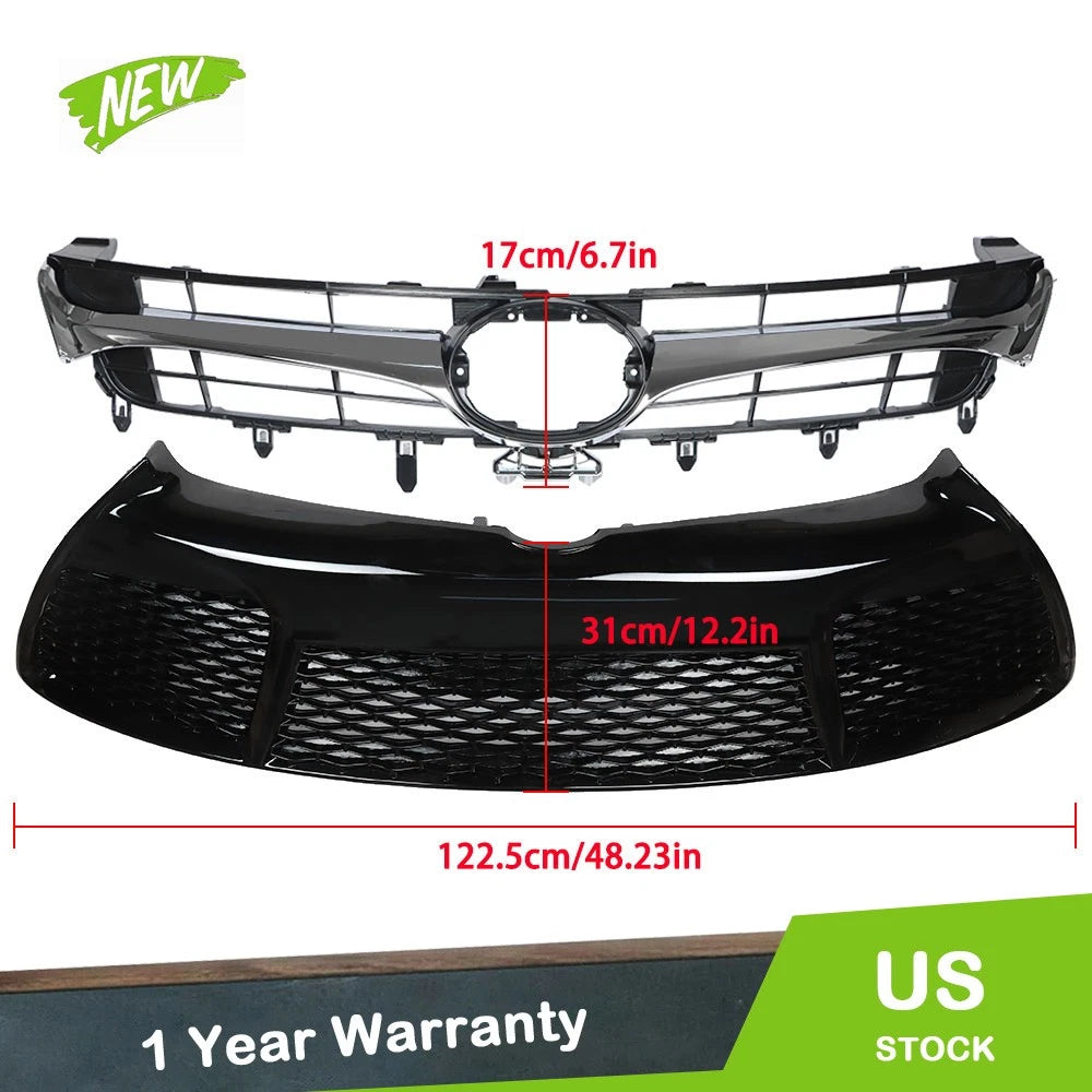 Set of 2 Chrome Upper and Lower Bumper Grilles for Toyota Camry SE (2015–2017)