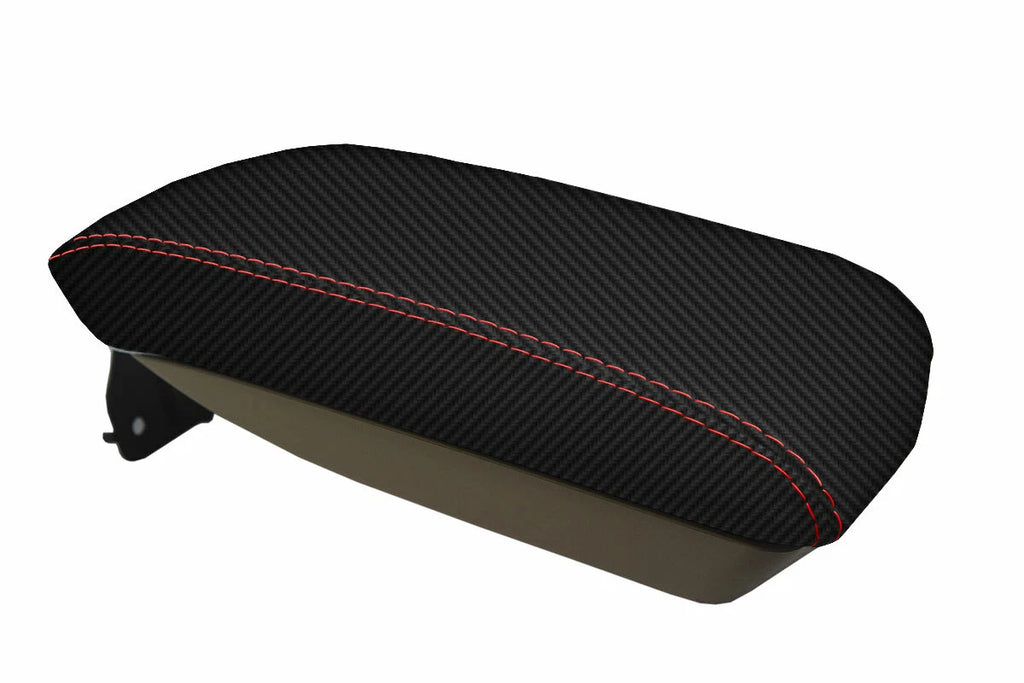 Carbon Fiber Console Lid Armrest Cover for Cadillac CTS (2008–2014) Red Stitch