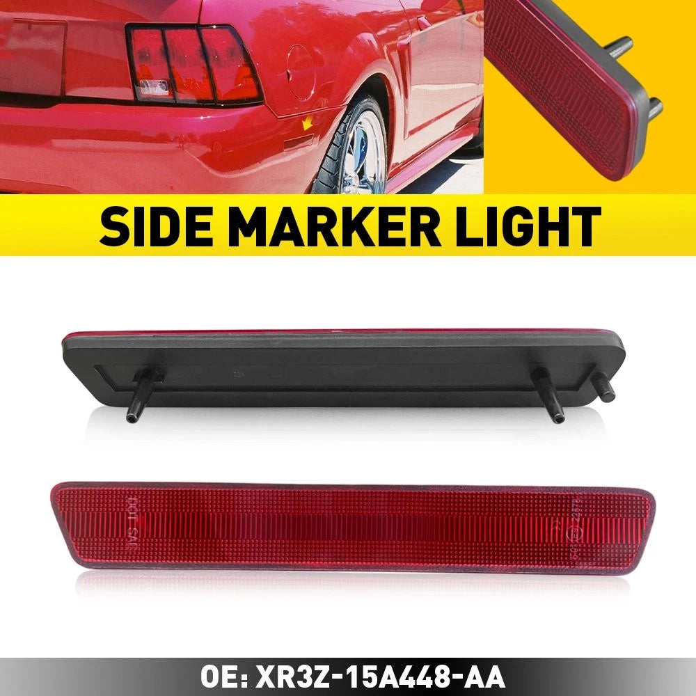 2Pcs Rear Side Marker Light Covers for Ford Mustang (1999–2004) Red EXV