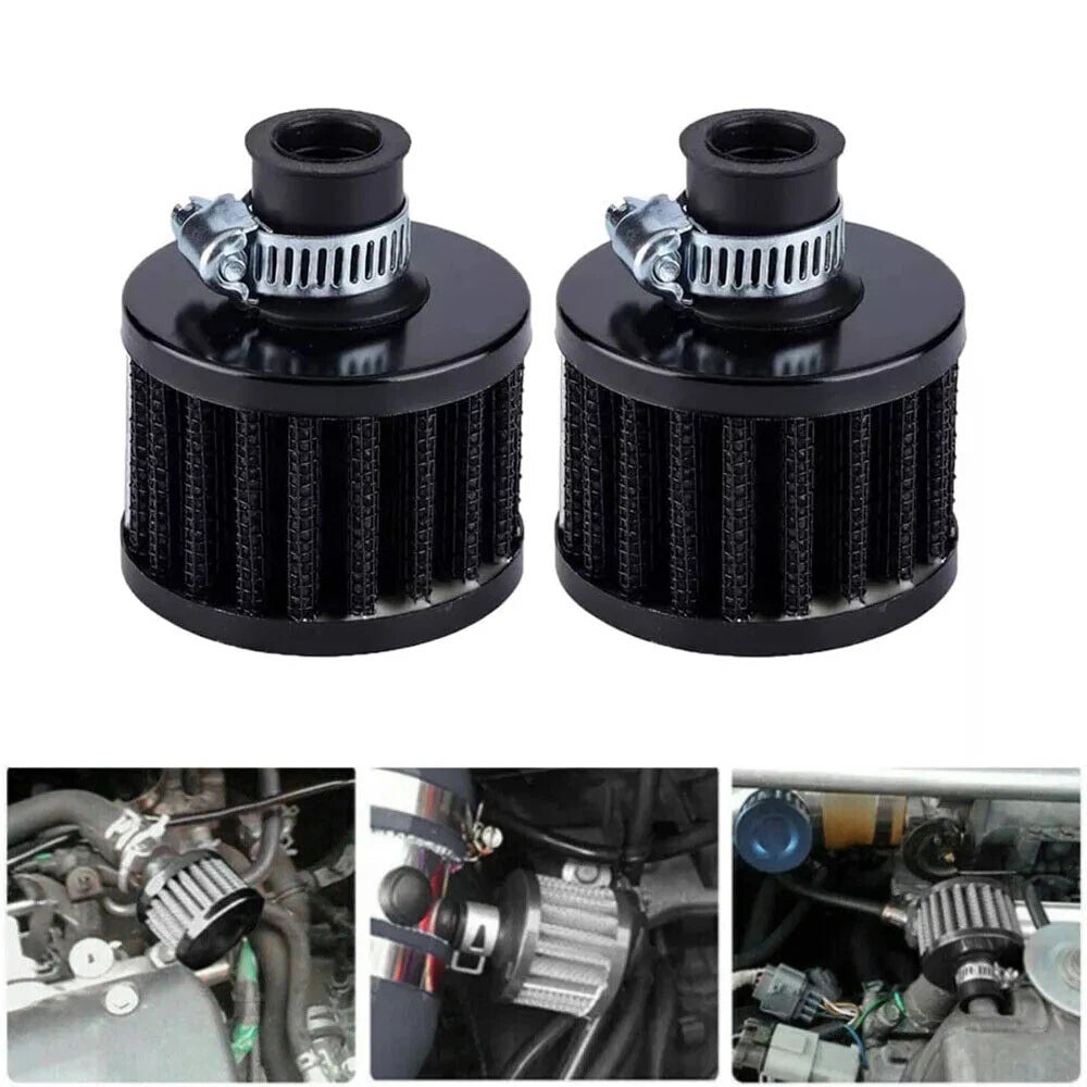 2X 12mm Black Air Intake Filter Turbo Vent Breather Valve Cover for
