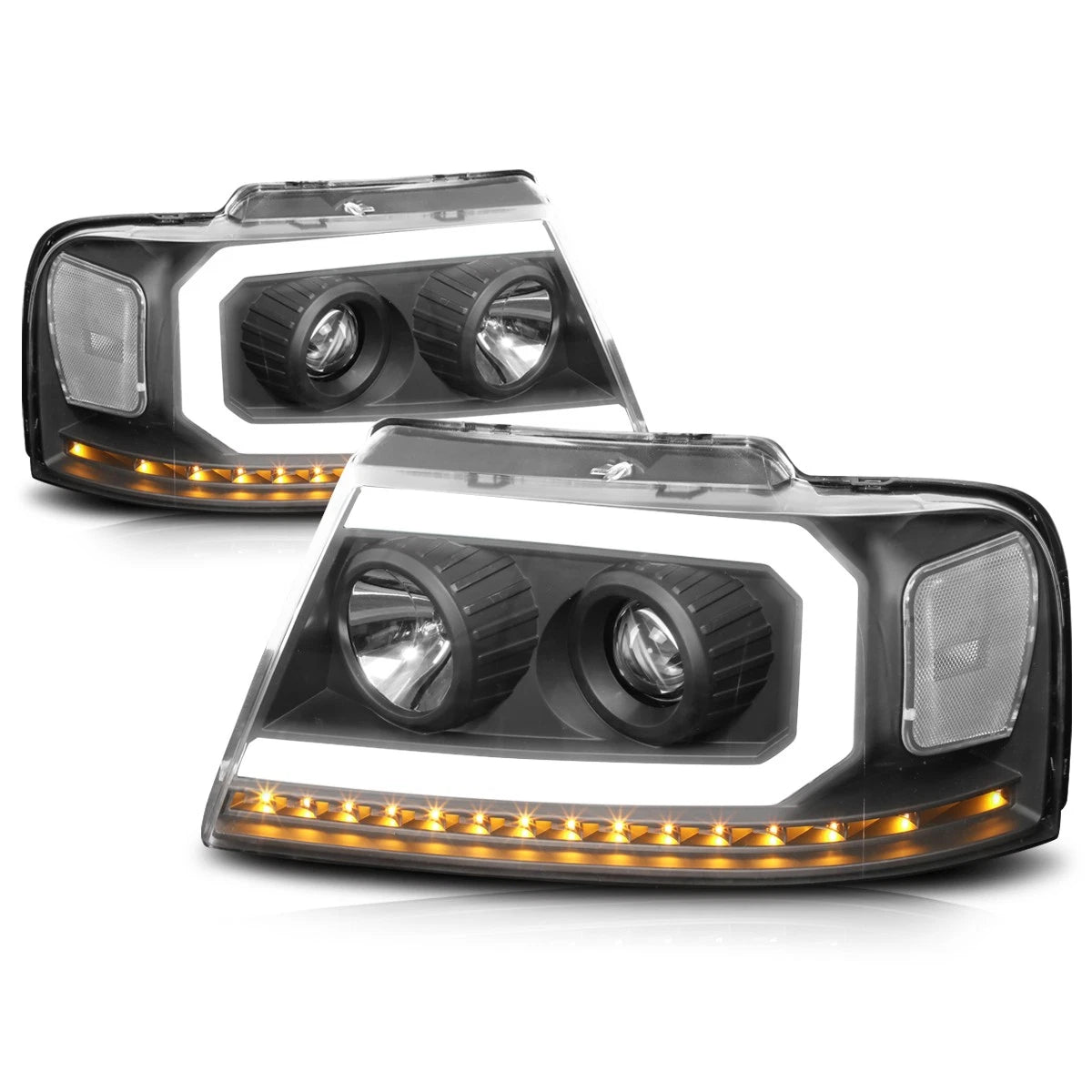 LED DRL Sequential Turn Signal Projector Headlights for F150 (2004–2008)