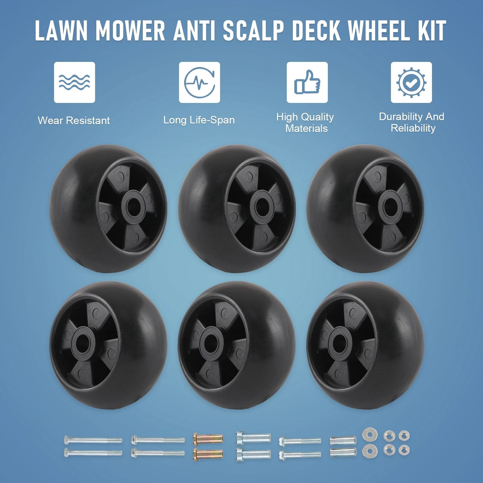 6PK Anti Scalp Deck Wheel Kits for John Deere (Fits Various Models)