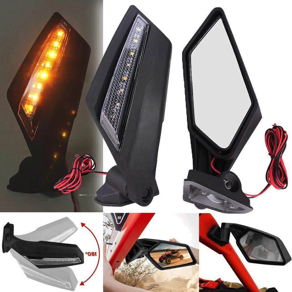 Rear Racing Side Mirrors with LED Light for Can Am Maverick X3 Max Turbo (2017–2023)