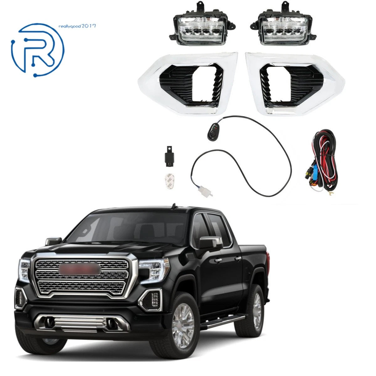 Set of 2 LED Fog Lights with Bezel for GMC Sierra 1500 Denali/AT4/SLT (2019–2021)