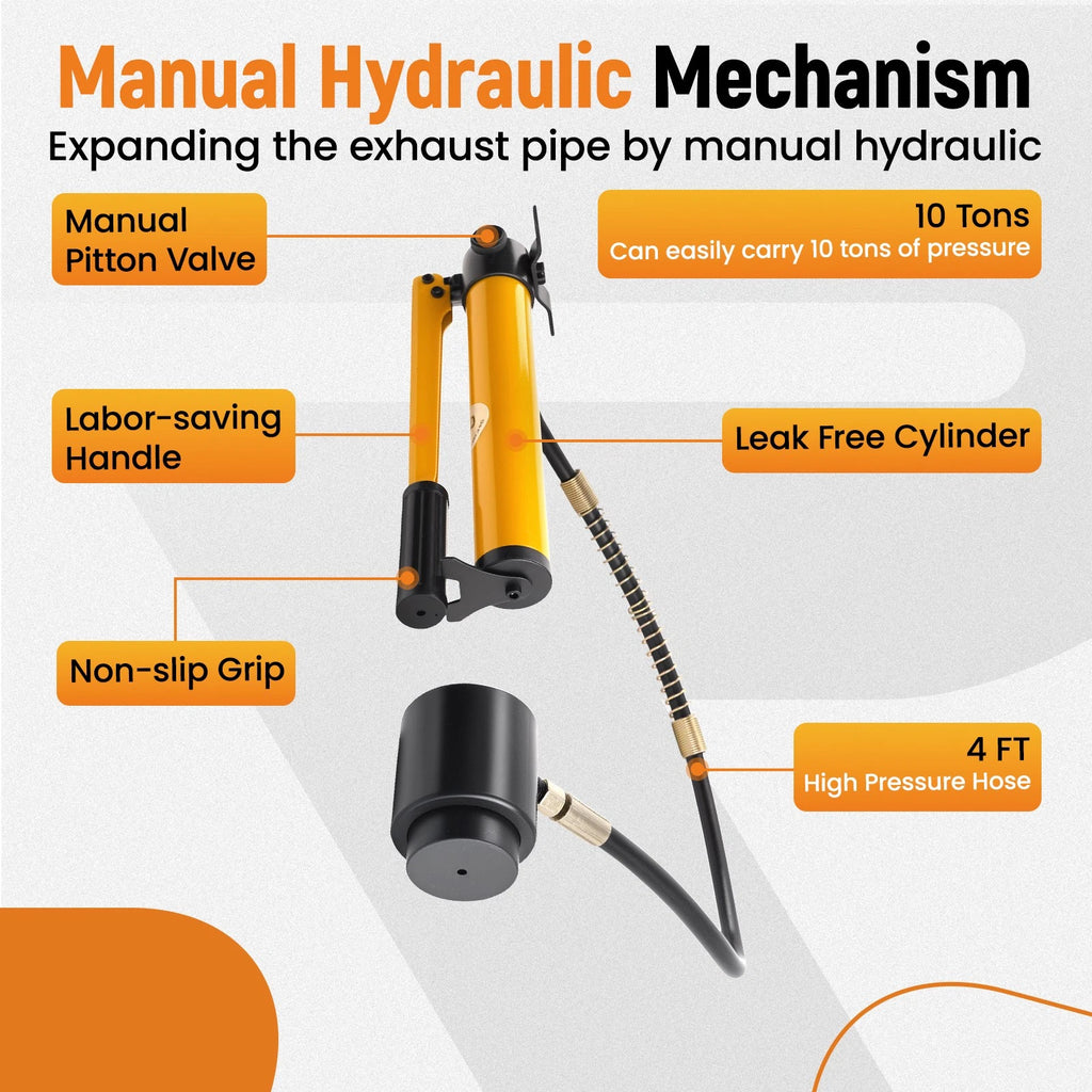 Hydraulic Exhaust Pipe Expander Tool Kit 10T for Manual Tailpipe (1-5/8" to 4-1/4")